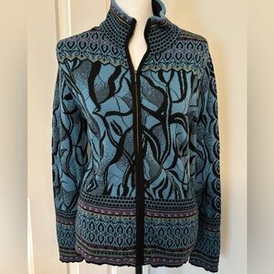 Icelandic  Design Blue and Black Patterned Cardigan